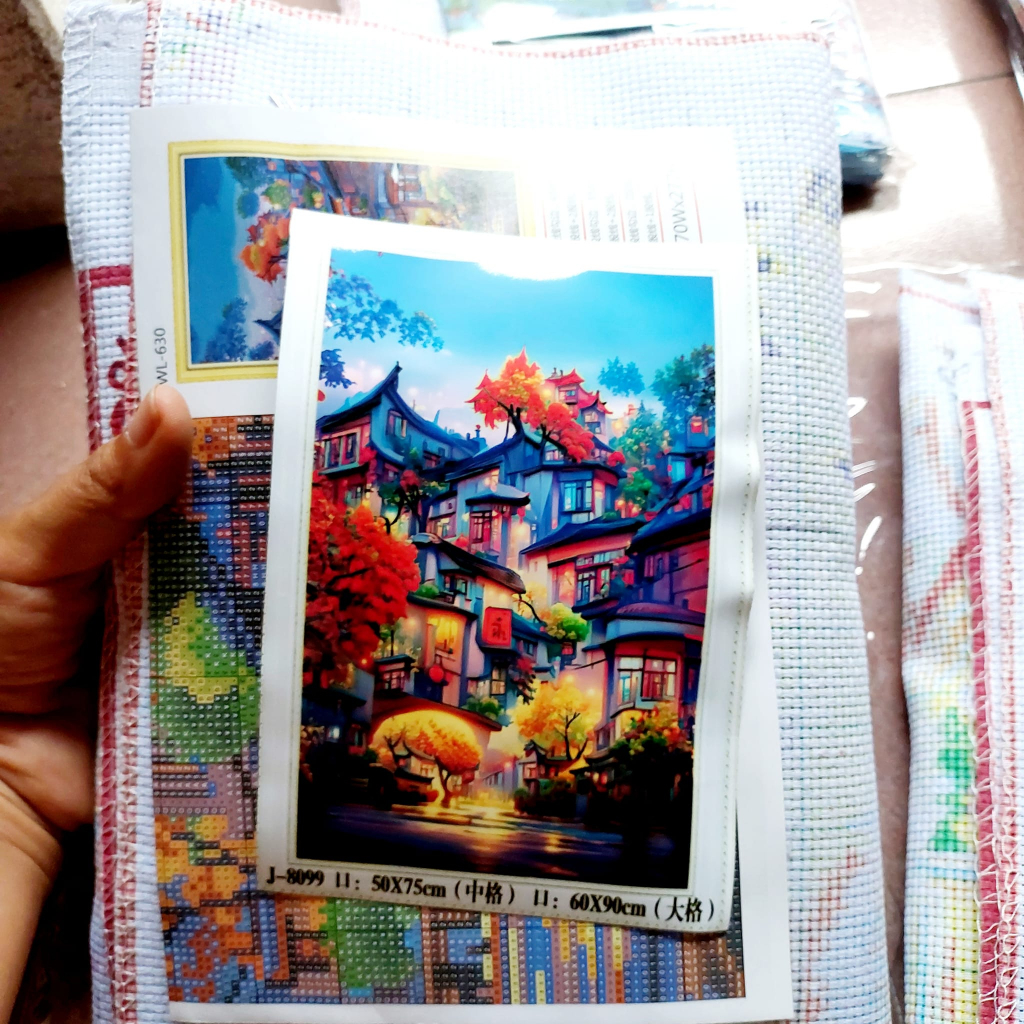 Tranh thêu chữ thập tứ quý phong cảnh bốn mùa thêu kín 60*90*4cm