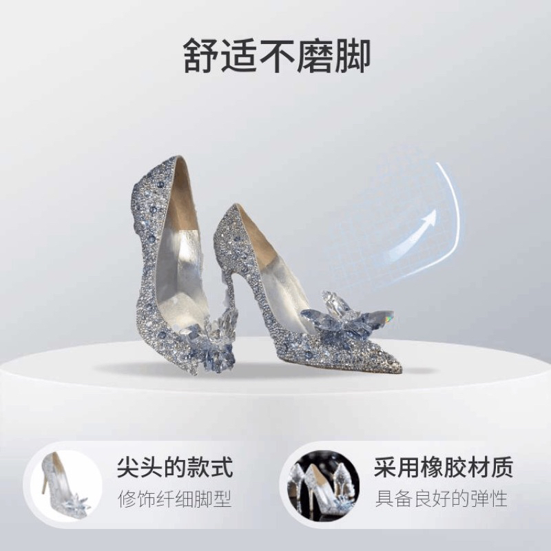 S007 Cao gót 6cm pha lê dự tiệc kim cương nơ mũi nhọn giày stiletto nữ