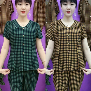 Bộ đồ mặc nhà nữ trung niên chất cotton co dãn thoải mái, bộ mặc nhà cho mẹ có size lớn 45-80kg-m1