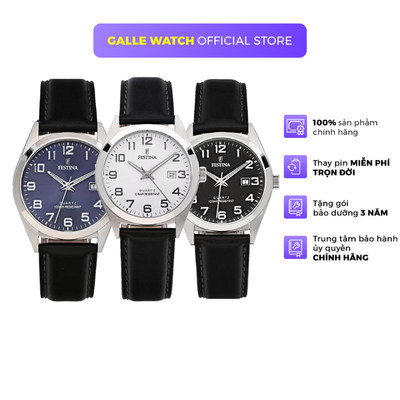 Đồng hồ nam Festina Watch F20446 mặt kính Cường lực, máy pin chống nước, dây da đeo tay cao cấp chính hãng Thụy Sĩ
