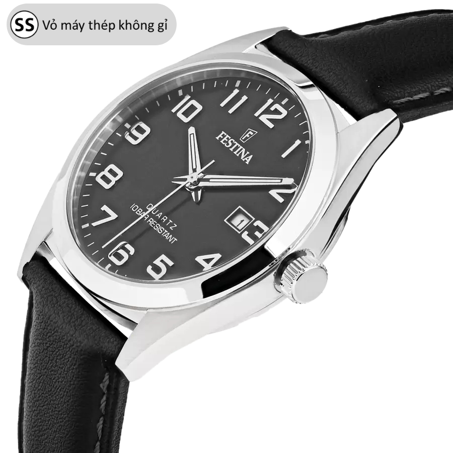 Đồng hồ nam Festina Watch F20446 mặt kính Cường lực, máy pin chống nước, dây da đeo tay cao cấp chính hãng Thụy Sĩ