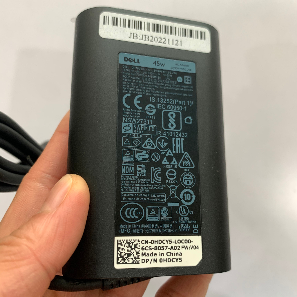 Sạc Máy Tính Laptop3T DELL 20V-2.25A 45W Chân Cắm TYPE-C Loại Tốt Chính Hãng Original Bảo Hành 12 Tháng