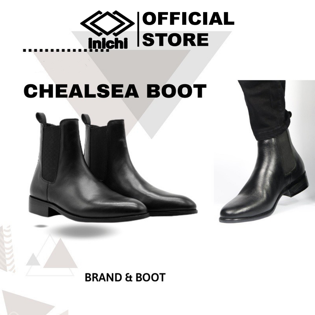 Giày chelsea boot da thời trang Inichi I1071 da lì chống nhăn, có khâu đế