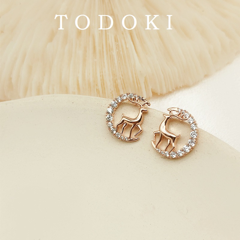 Khuyên tai hươu  đính đá nhỏ xinh chuôi bạc 925 TODOKI T025