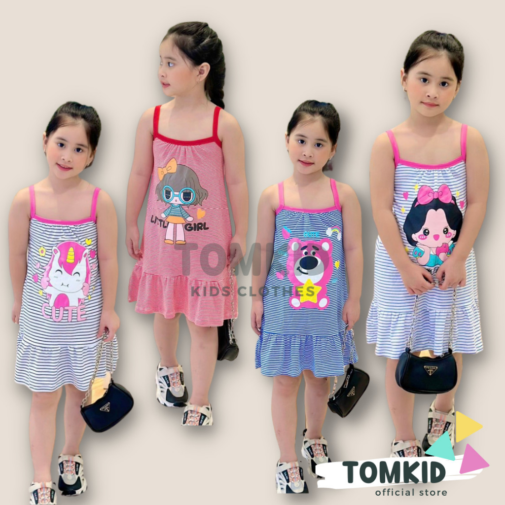 Đầm cho bé gái, set đầm 2 dây bé gái chất cotton chính phẩm dày dặn co giãn thoáng mát 8-23kg Tomkids