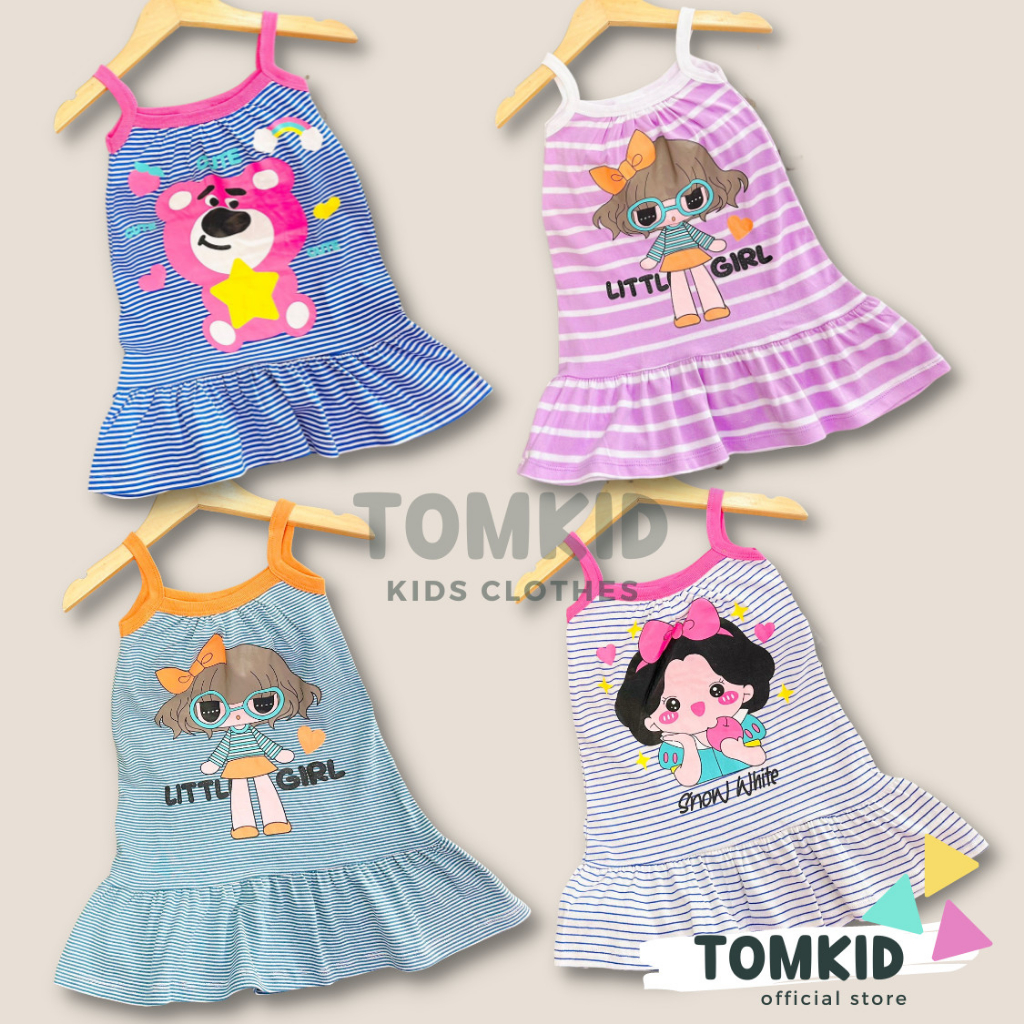 Đầm cho bé gái, set đầm 2 dây bé gái chất cotton chính phẩm dày dặn co giãn thoáng mát 8-23kg Tomkids