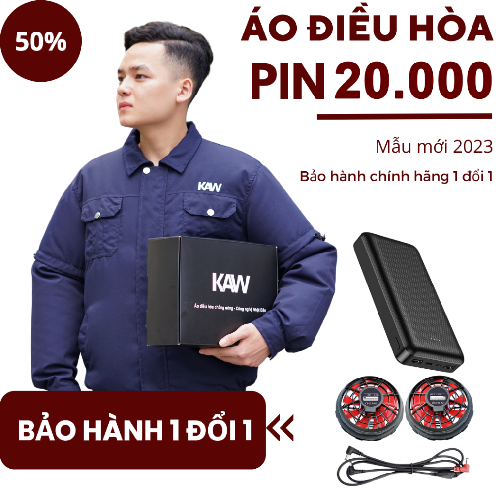 Áo Điều Hòa KAW Chính Hãng Pin 20000mAh Chạy 12-15H, Có Khả Năng Chống Nóng Và Chống Tia Tử Ngoại