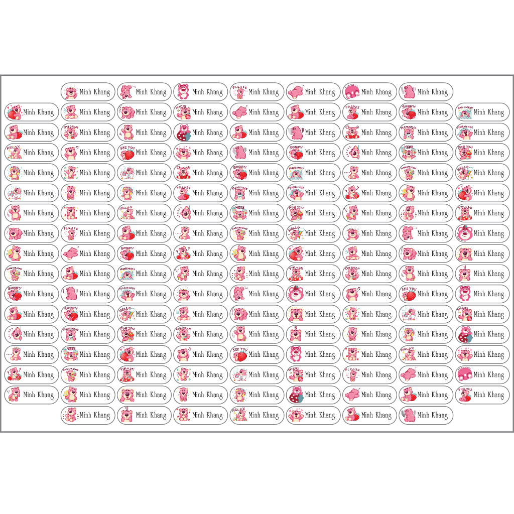 Sét 50 nhãn vở và 149 sticker gấu dâu dễ thương