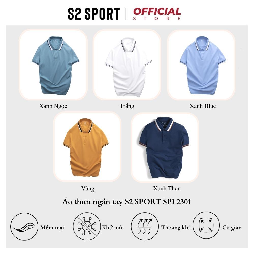 Áo thun polo nam S2 SPORT SPL2302 có cổ ngắn tay suông nhẹ basic vải CVC trơn phối line màu co giãn thoáng mát mềm mịn