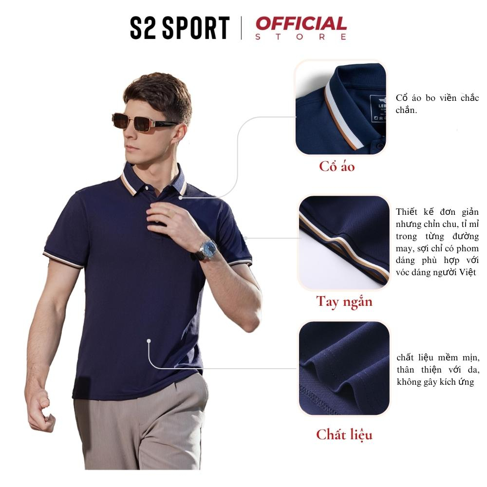 Áo thun polo nam S2 SPORT SPL2302 có cổ ngắn tay suông nhẹ basic vải CVC trơn phối line màu co giãn thoáng mát mềm mịn