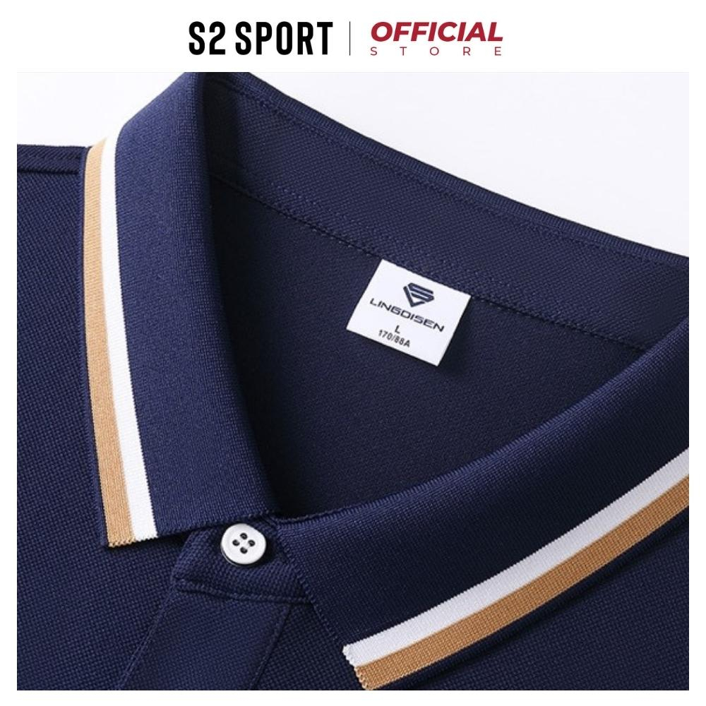 Áo thun polo nam S2 SPORT SPL2302 có cổ ngắn tay suông nhẹ basic vải CVC trơn phối line màu co giãn thoáng mát mềm mịn