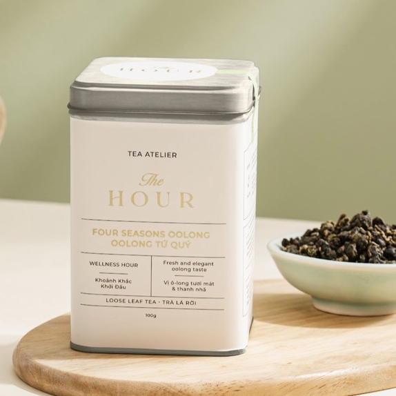 Trà Oolong/Ô long Tứ Quý thượng hạng The Hour hộp thiếc 100g sang trọng, thích hợp làm quà tặng