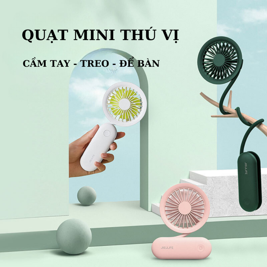 Quạt Mini Jisulife 2000mAh Cầm tay -Treo - Để bàn Sạc USB Tiện Lợi Chất Lượng Cao