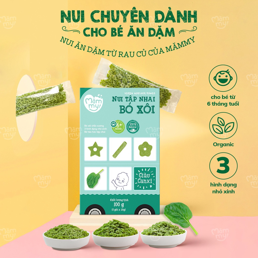 Nui mini rau củ Mămmy cho bé mới ăn dặm tập nhai trên 6 tháng