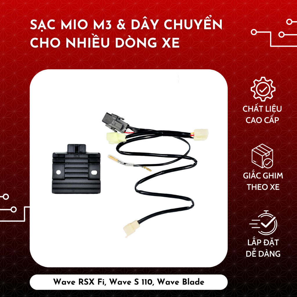 Sạc Mio M3 và dây chuyển cho nhiều dòng xe