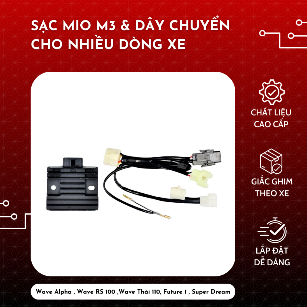 Sạc Mio M3 và dây chuyển cho nhiều dòng xe