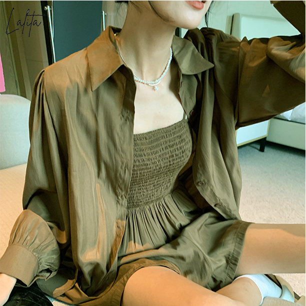 Set jumpsuit kèm áo khoác sơ mi siêu xinh ba màu rêu, đen, nâu có bigsize Lalita