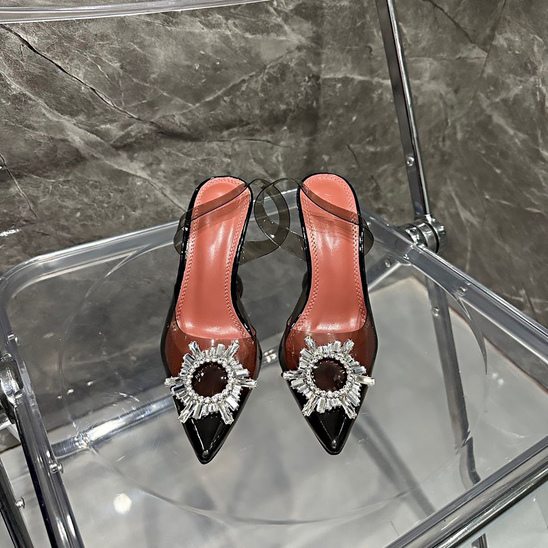 Sandal nữ cao gót mica trong đá mặt trời gót loe fullbox trắng