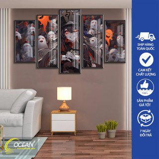 Tranh treo tường ceanpic - set 5 tấm tranh ghép hutao - tranh genshin impact - tranh anime - tranh tráng gương
