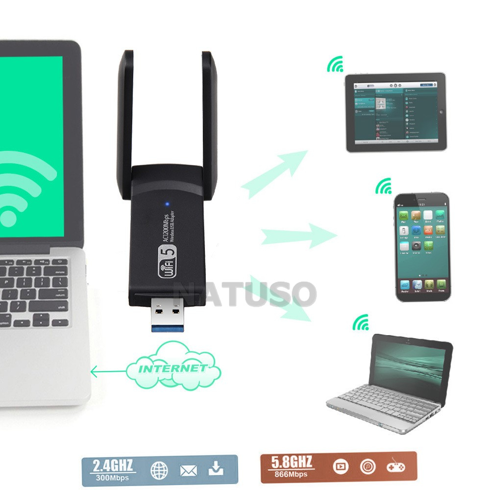 USB thu sóng wifi WD46 1200mbps 2 râu nâng cấp WiFi lên 5G cho máy tính pc laptop tần số 2.4G 5G | BigBuy360 - bigbuy360.vn