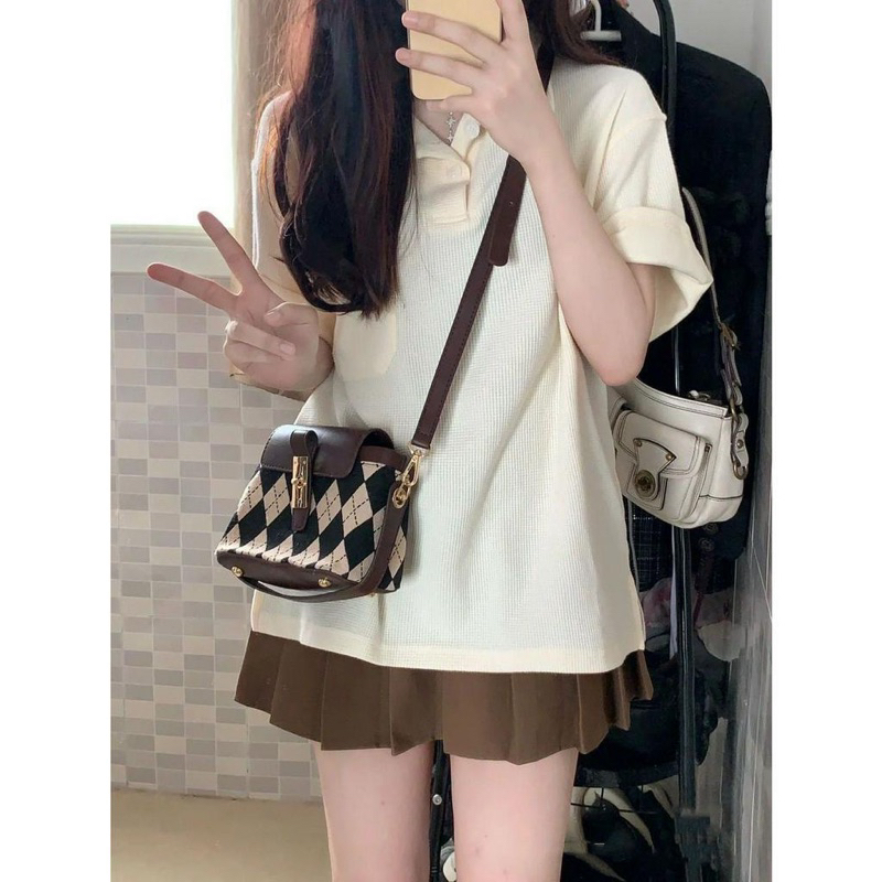 Áo thun polo nữ màu be đơn giãn basic thời trang xứ A Nam