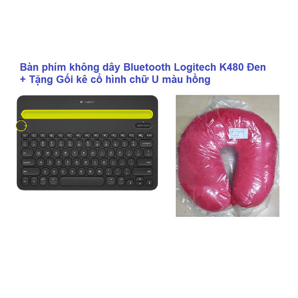 Bàn phím không dây Bluetooth Logitech K480 Đen + Tặng Gối kê cổ hình chữ U màu hồng