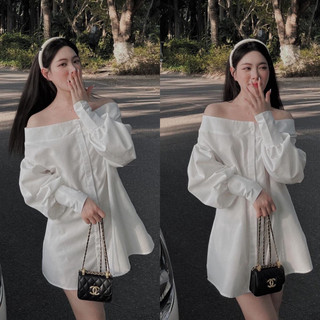 Sơmi dáng suông hở vai form rộng chất cotton mịn mát hàng qc loại 1