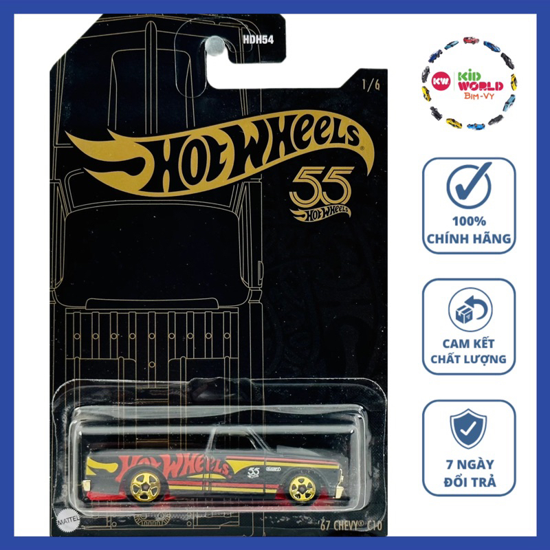 Xe mô hình Hot Wheels 55th Anniversary Black & Yellow Theme Series '67 Chevy C10 HLK02.