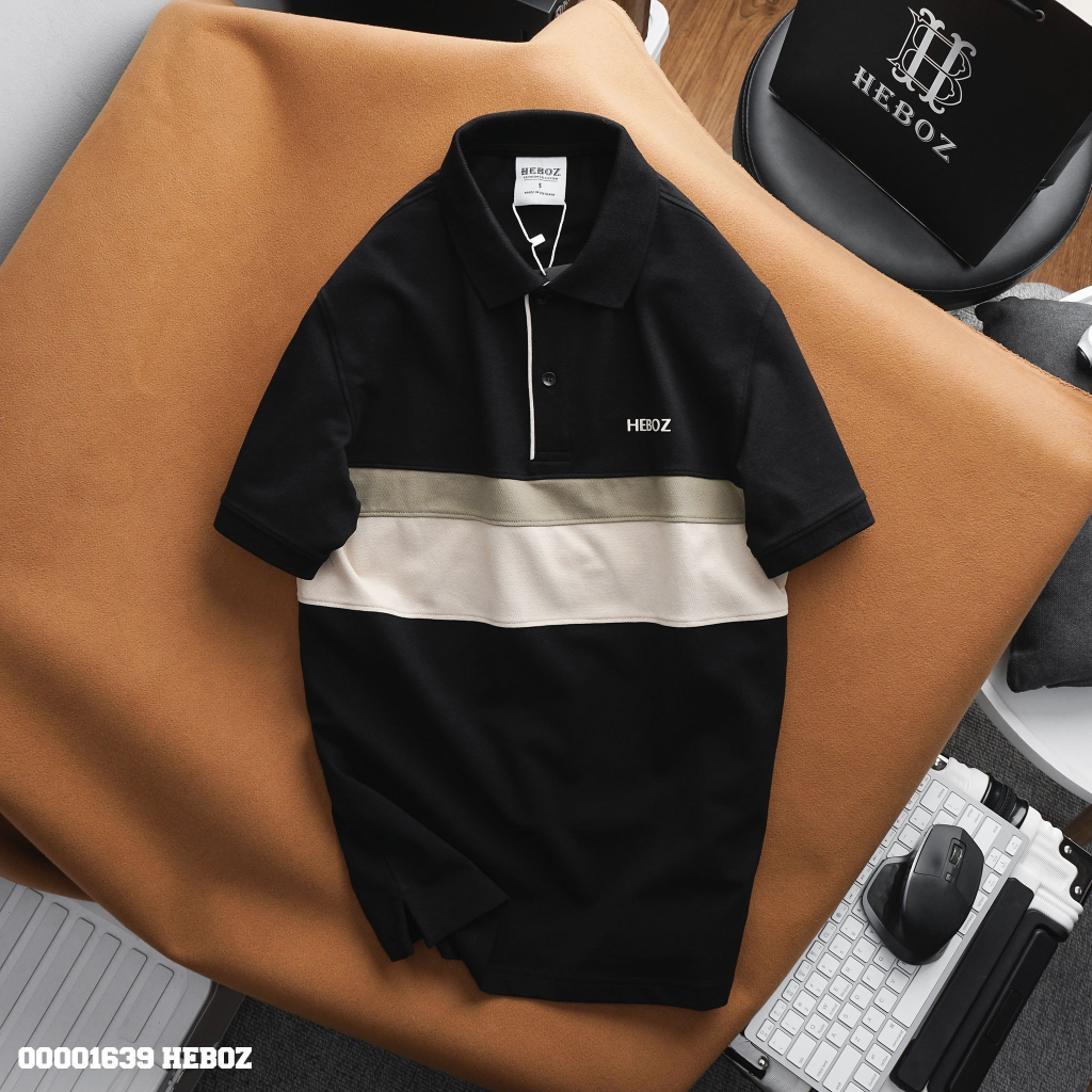 Áo polo nhấn viền trụ Heboz 3M, cá sấu 4 chiều co dãn, form slim fit vừa vặn cơ thể - 00001639