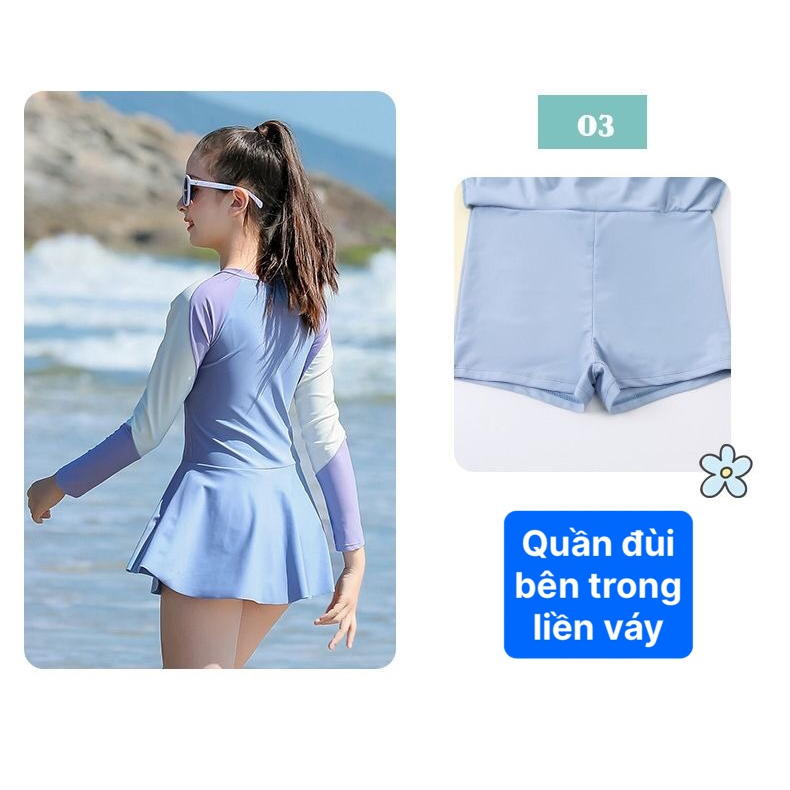 Bộ bơi bé gái dáng váy dài tay duyên dáng, Bikini cho bé gái hàng cao cấp S54