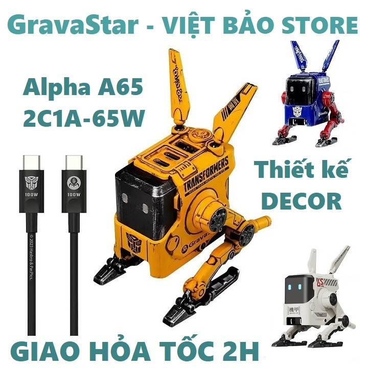 Bộ sạc nhanh GravaStar Alpha A65 65W 3 cổng 2C1A PD/PPS/QC/FCP/PE thiết kế Decor siêu đẹp