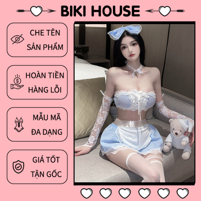 Cosplay hầu gái sexy xanh caro dễ thương cao cấp set ngủ người giúp việc anime kèm phụ kiện cute gợi cảm BIKI HOUSE N373 | BigBuy360 - bigbuy360.vn