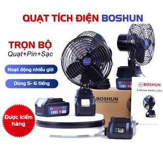 Quạt tích điện, quạt pin mini để bàn , Quạt pin Boshun 6 inch 199V pin 10 cell quạt liên tục trong nhiều giờ