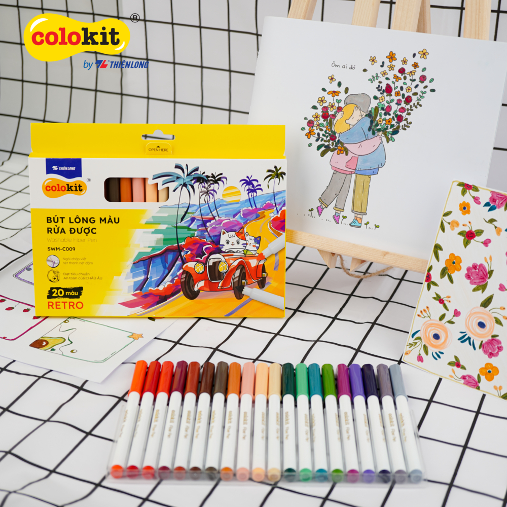 Bút lông màu Fiber Pen Colokit 36-20 màu bút viết Calligraphy, Hán Tự viết nét thanh nét đậm brush lettering, tô màu