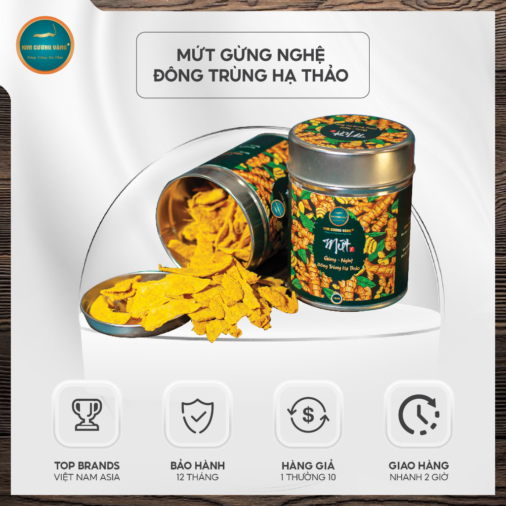 Mứt Gừng Nghệ Đông Trùng Hạ Thảo Kim Cương Vàng (180g/Hũ)