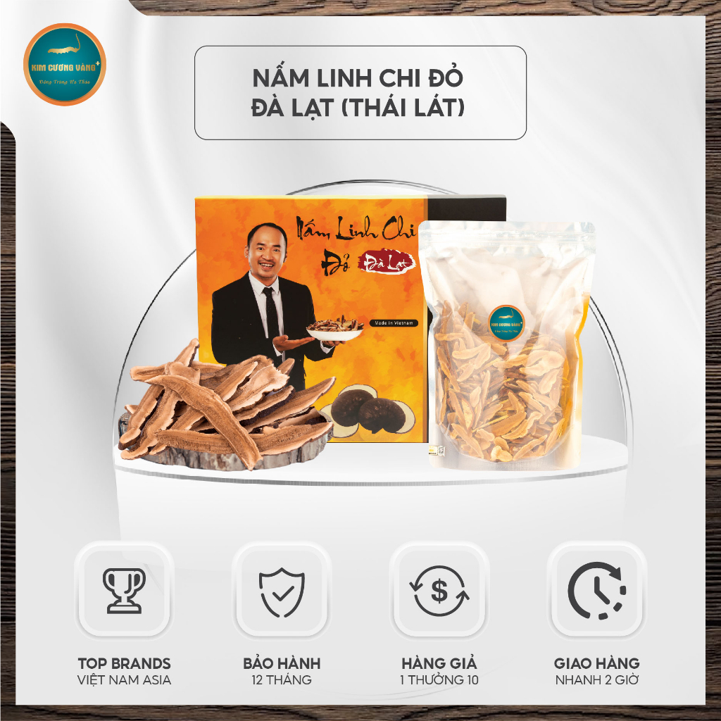 Nấm Linh Chi Đà Lạt Giải Độc Gan Tăng Đề Kháng Kim Cương Vàng   Hộp 250g