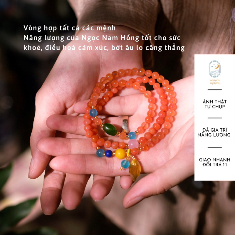 Chuỗi Hạt Ngọc Nam Hồng 5.5mm Đeo Tay Phong Thuỷ Bình An May Mắn