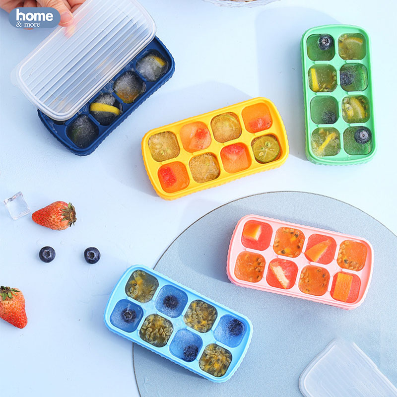 Khay đá silicone 8 ngăn có nắp ngăn mùi, khuôn làm thạch hoa quả tiện lợi dễ dàng