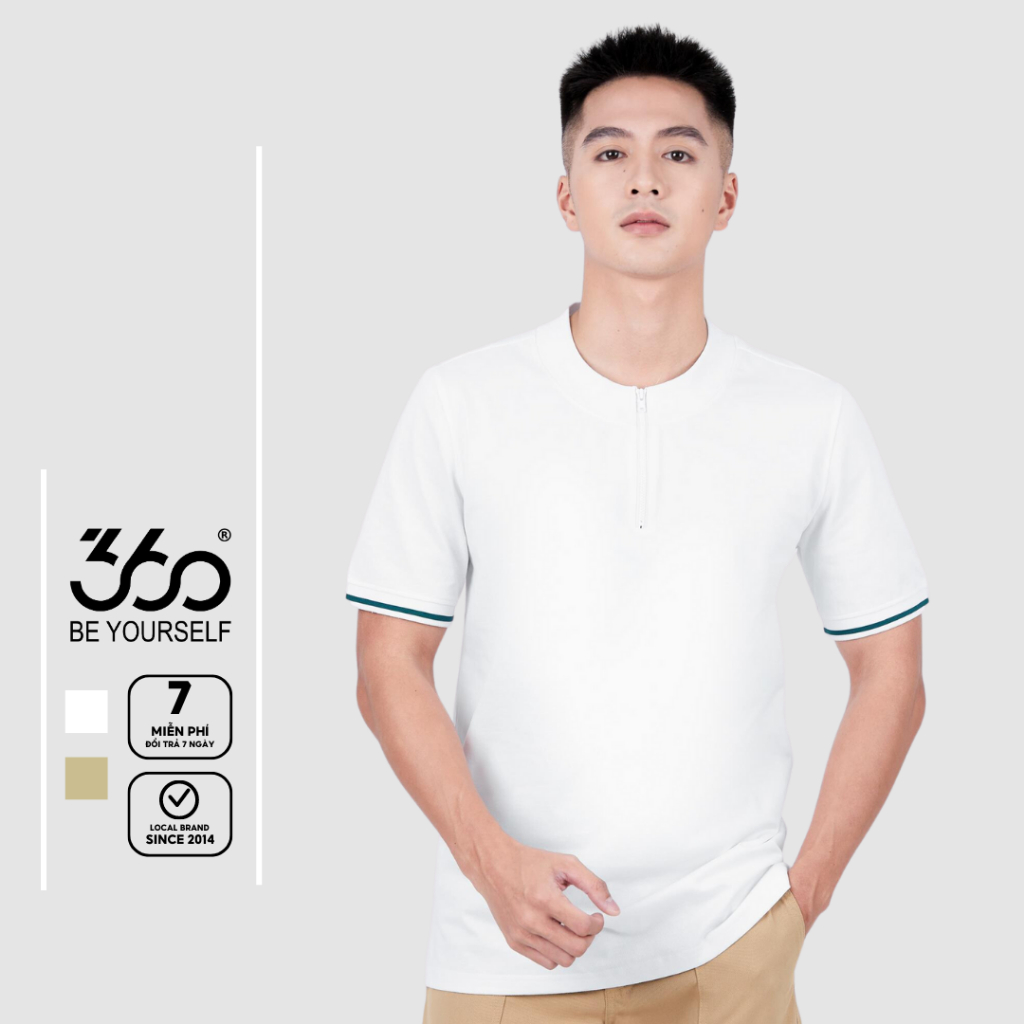 Áo thun nam cổ zip phối màu trẻ trung thương hiệu 360 Boutique chất liệu cao cấp - APTTK446