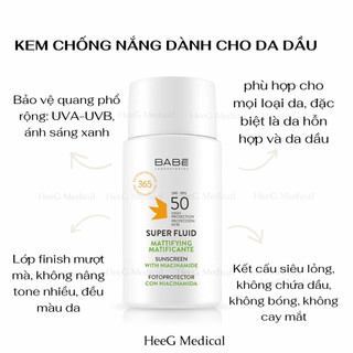 Kem chống nắng BABE Super Fluid Mattifying SPF 50 dàh cho da dầu