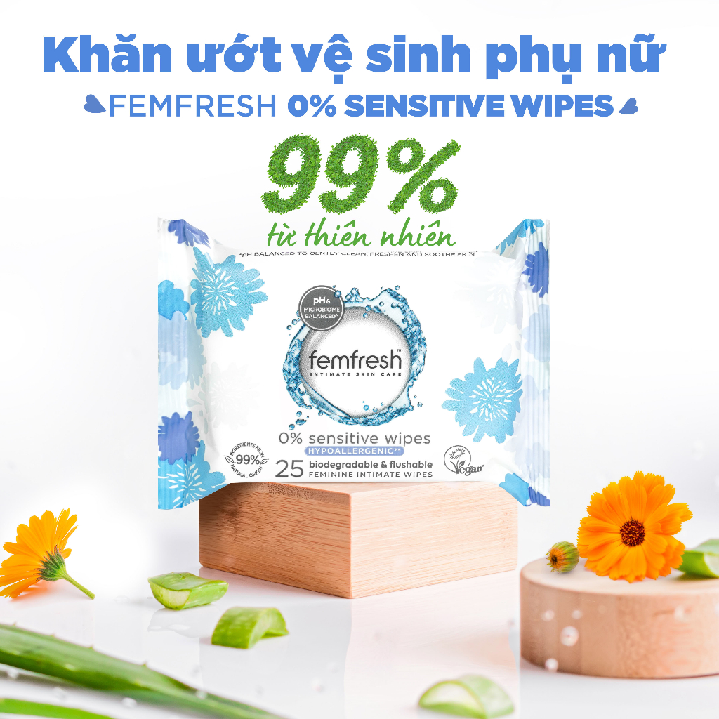 Khăn ướt vệ sinh vùng kín cao cấp cho da nhạy cảm Femfresh Intimate Skin