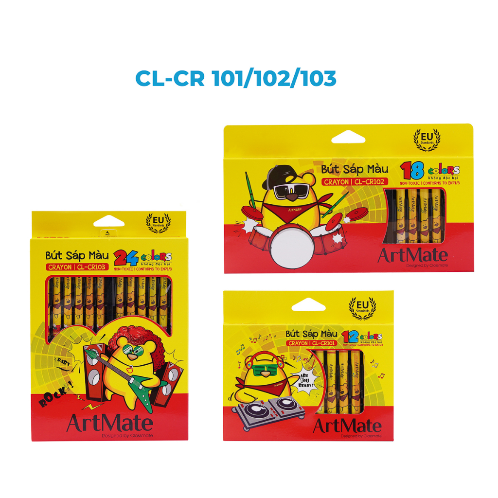 Bút Sáp Màu CLASSMATE 12-24 Màu, Màu Mịn, Đồ Chồng Màu Tốt, Bám Giấy Tốt Cho Bé Tập Tô CL-CR101/102/103