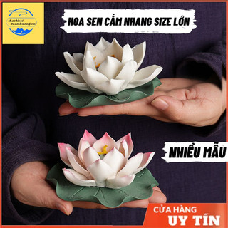 Hoa sen gốm sứ dùng cắm nhang, Đế cắm nhang hình bông hoa, phụ kiện trang trí cho tượng Phật hoặc bàn trà