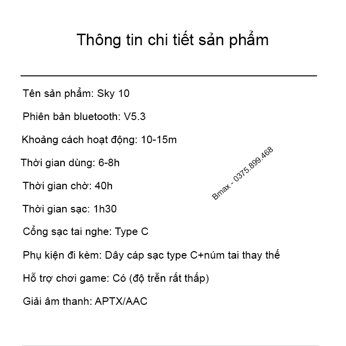 Tai nghe không dây bluetooth gaming sky 10 giá rẻ android true wireless blutooth ko dây mini tws với bass ấm pin trâu