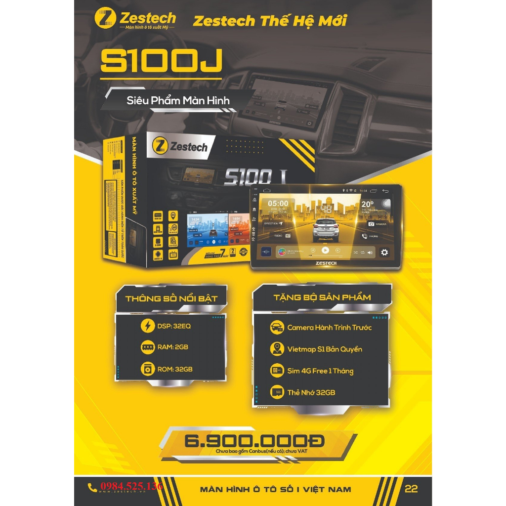 Màn Hình Android Zestech S100J Ram 2GB, Rom 32GB