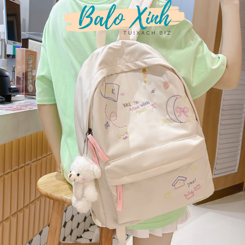 Balo đi học nữ xinh xắn cặp đi học nữ đáng yêu họa tiết thêu tay cute duyên dáng thời trang nhiều ngăn BLX10
