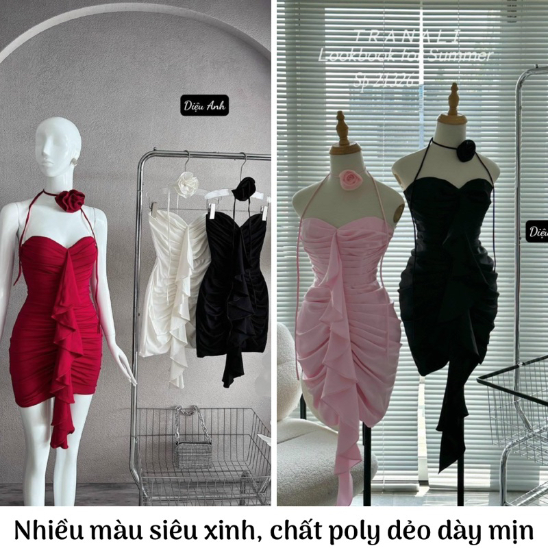 [FREESHIP-TẶNG CHOKER HOA CỔ] Đầm mini ôm body form ngắn cúp có mút ngực nhún viền bèo nhiều màu siêu xinh