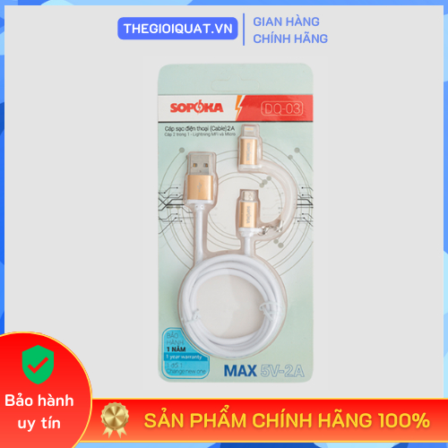 Dây cáp sạc điện thoại DQ-03 Sopoka đa năng USB to Lighting - Micro USB, hỗ trợ sạc nhanh - Hàng chính hãng