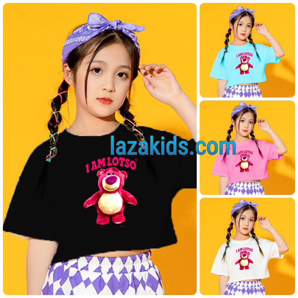 Áo croptop dành cho bé gái 12 tuổi cá tính dễ thương KIDS GENZ -ÁO THUN CROPTOP TRẺ EM GÁI GẤU LOTSO