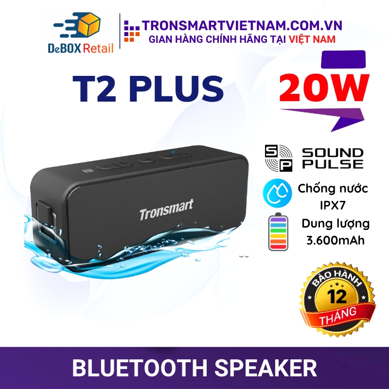 Loa Bluetooth Tronsmart Element T2 Plus 20W, BT 5.0 Chống nước IPX7, Âm thanh vòm 360 - Phân Phối Chính Hãng BH 12 Tháng